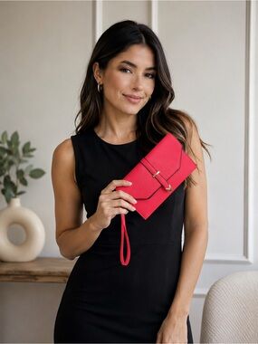 🌺 Coral Pink Wristlet Clutch / Wallet